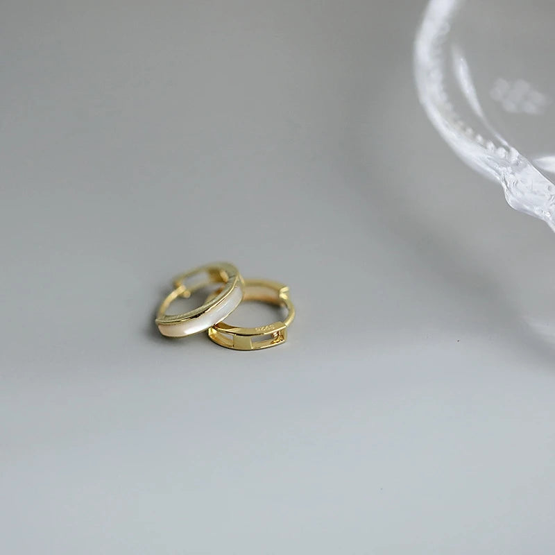 925 Sterling Silver French Temperament White Shell Hoop Earrings for Women Stylish Versatile Jewelry Accessories