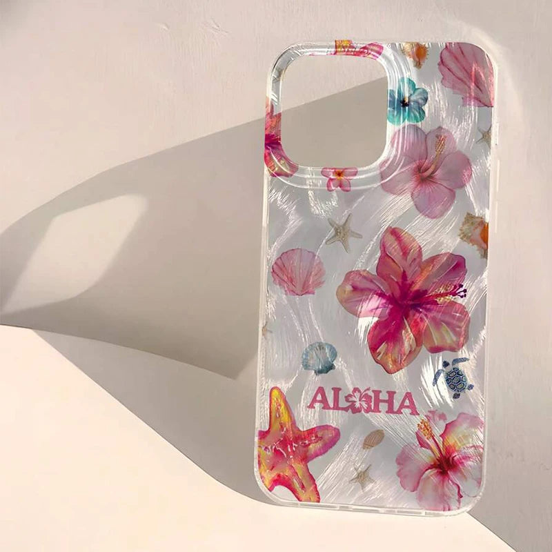 Case For iPhone 17 16 15 Pro Max Air 16E 14 13 12 11 XS XR Summer Pink Flower Starfish Pattern Case For iPhone 7 8Plus SE2 Cover
