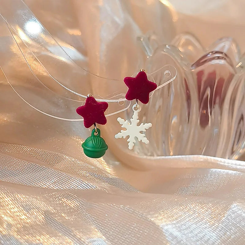 Christmas Red Bow Drop Earring For Women Exquisite Temperament Bowknot Snowflake Long Earrings Girls New Year Party Jewelry Gift