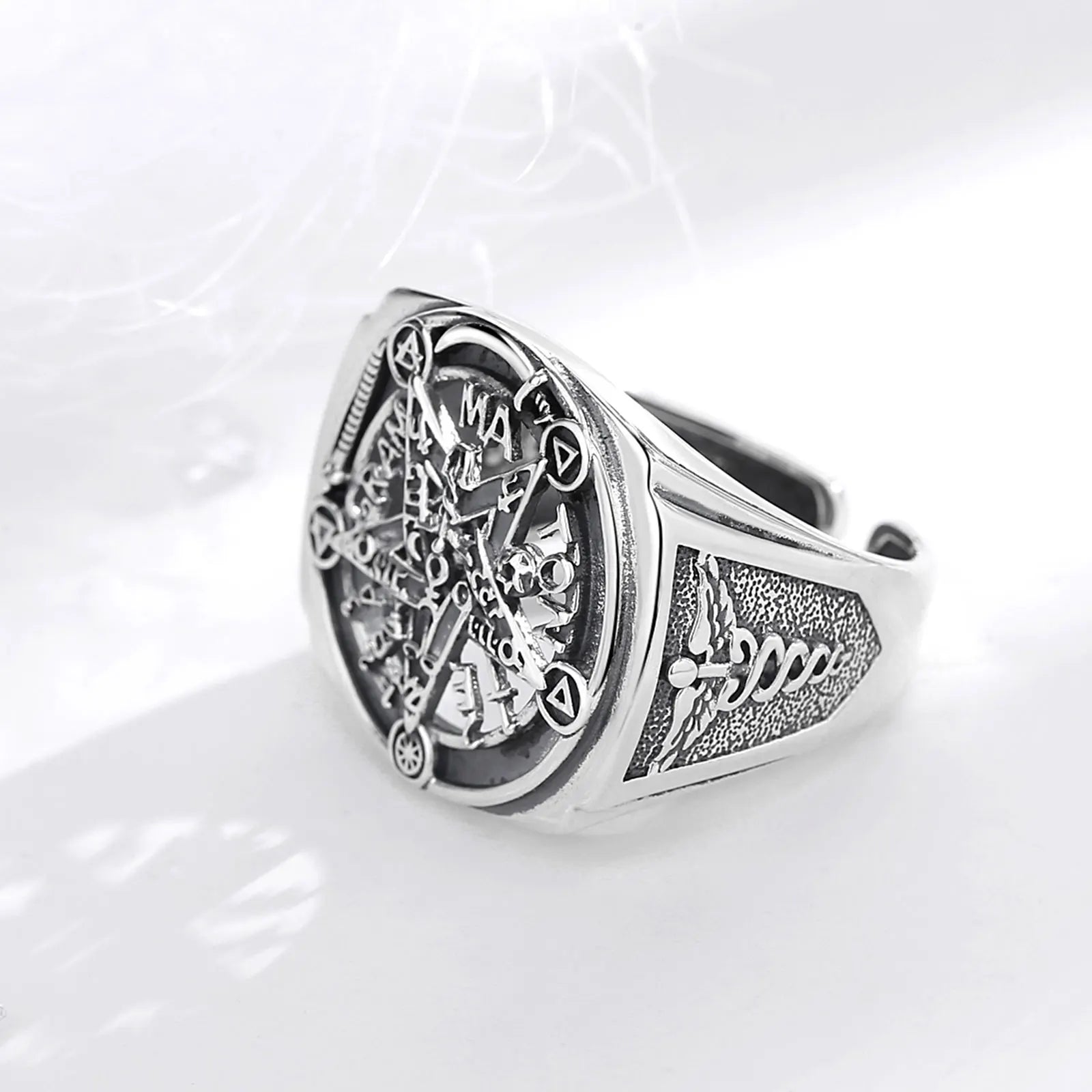 Eudora 925 Sterling Silver Pentagram Adjustable Ring Amulet Guardian Star Tetragrammaton Ring Hip Hop Jewelry Gift for Men Women