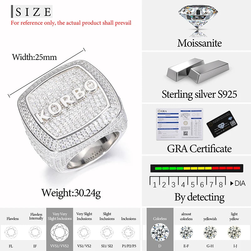 Custom Style Rings For Men Letters Silver 925 Ring Moissanite Combination Letter Name Hip Hop Jewelry Men's Gifts