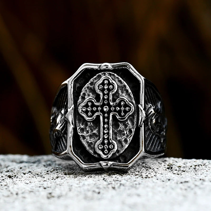 BEIER 316L Stainless Steel Cross Men's Ring Retro Cross Temple Knight Partial High Quality Jewelry LLBR8-280R - Madeinsea©