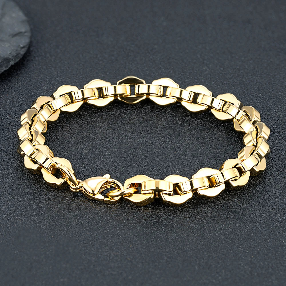 MKENDN 8.5MM Width Locomotive Vintage Oxidized Black Geometry Chain Link Men Bracelet Punk Stainless Steel Motorcycle Jewelry