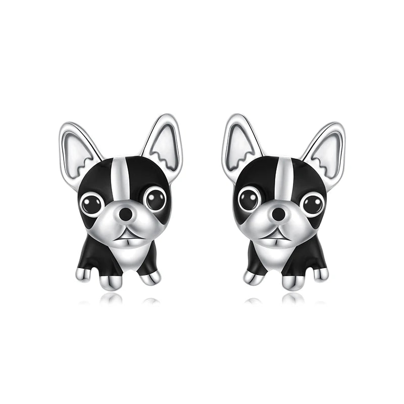 BAMOER 925 Sterling Silver French Bulldog Earrings for Women Girls, Animal Theme Jewelry Earrings for Pet Lovers SCE1877