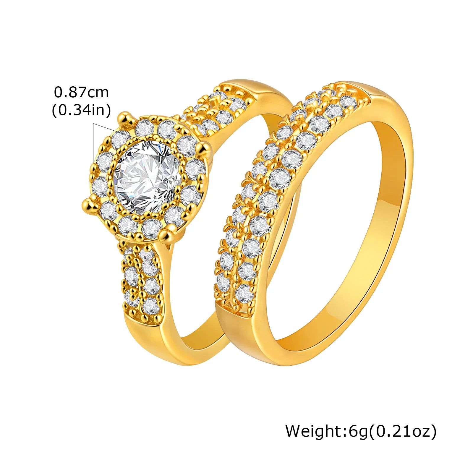 Vnox Lightweight Gold Silver Color 2 Piece Rings Set,Cubic Zirconia Inlaid Circle Rings For Women Girls,Female Jewelry Wedding