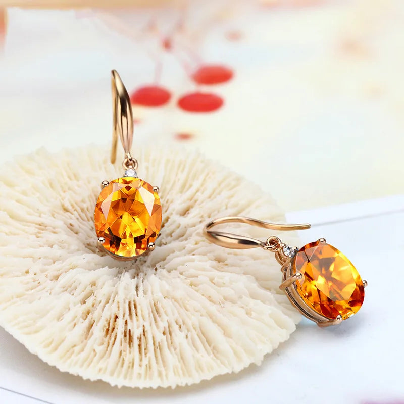 Wedding Natural Citrine Drop Earrings for Women 14K Yellow Gold Timeless Design Delicate Female Luxury Earrings Fine Jewelry