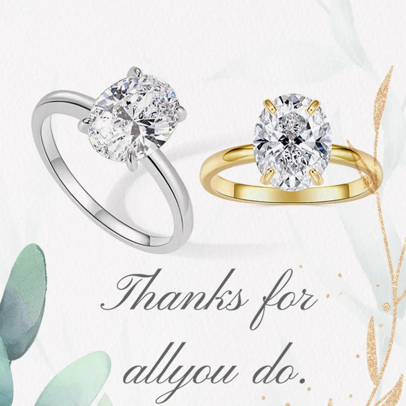 WOSTU Real 925 Sterling Silver 3.5ct Oval Engagement Rings for Women , Cubic Zirconia 18K Gold Promise Wedding Rings for Lover