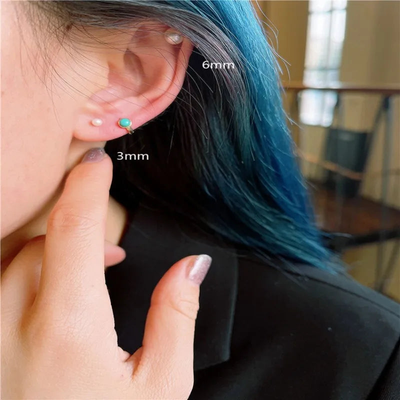 925 Sterling Silver Delicate Shell Pearls Mini Stud Earrings for Women Korean Sweet Temperament Jewelry Accessories