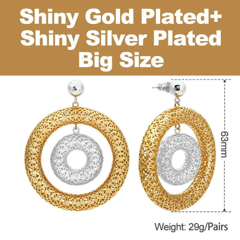 IVOG Bicyclic Ring Hollowed Out Drop Earrings For Women Brass Gold Color Earrings Fashion Luck Jewelry official-website