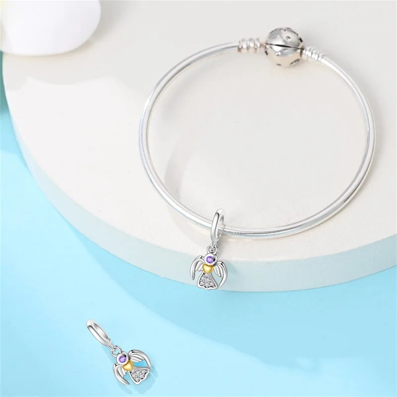 100% 925 Sterling Silver Sacred Angel Colorful Wings Life Tree Charms Beads Fit Original Bracelets DIY Jewelry For Woman Gifts