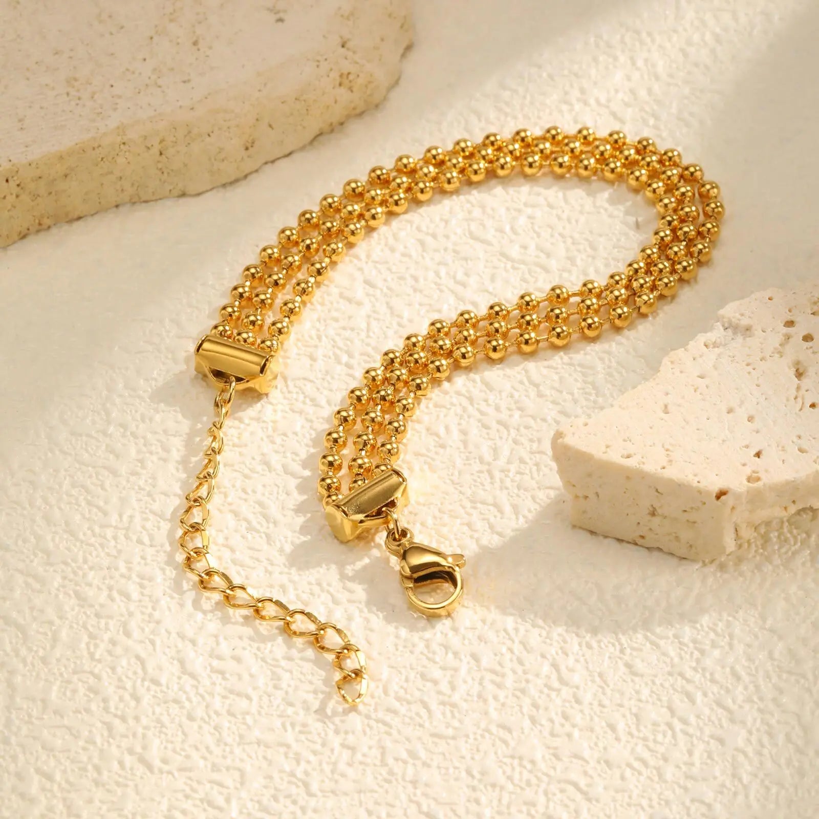 Vnox Multi Layer Beaded  Bracelet For Women,Stainless Steel Waterproof Jewelry,Fashion Gold Plated Adjustable Chain Bracelet