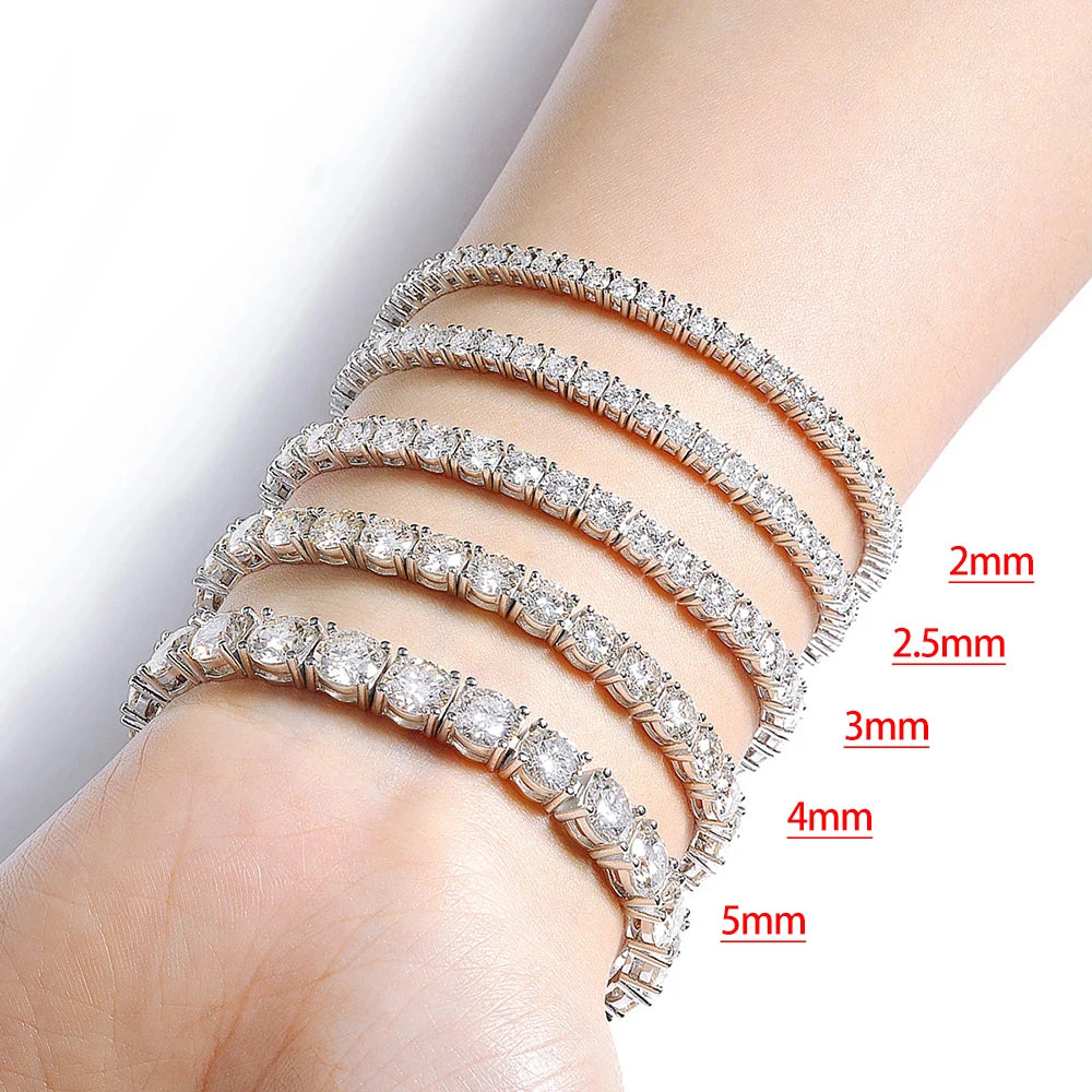 2mm 2.5mm 3mm 4mm 5mm Moissanite Tennis Bracelet for Women Men 100% S925 Sterling Silver Hidden Spring Lock Bracelet Plated 18K - Madeinsea©