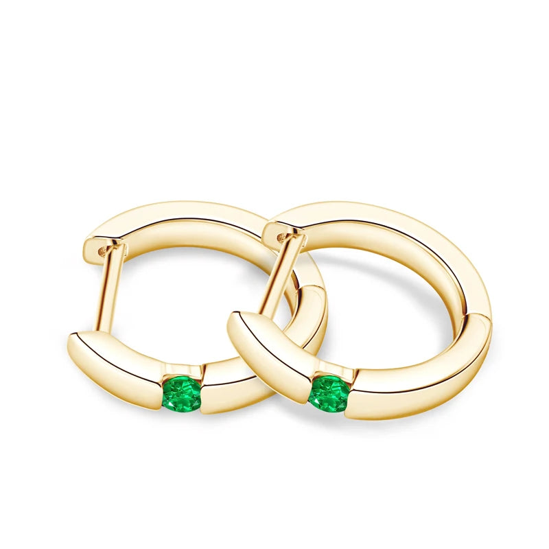 925 Sterling Silver 14K Gold Plated Elegant Ladies Hoop Earring 2.5mm Round Zambian Emerald Earrings for Women Jewelry Gift