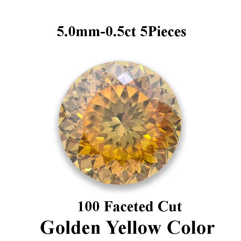 Moissanite Stone Round Shape Golden Yellow Color 100 Faceted Cut Lab Grown Gemstone for Charms Women Jewel with Certificate