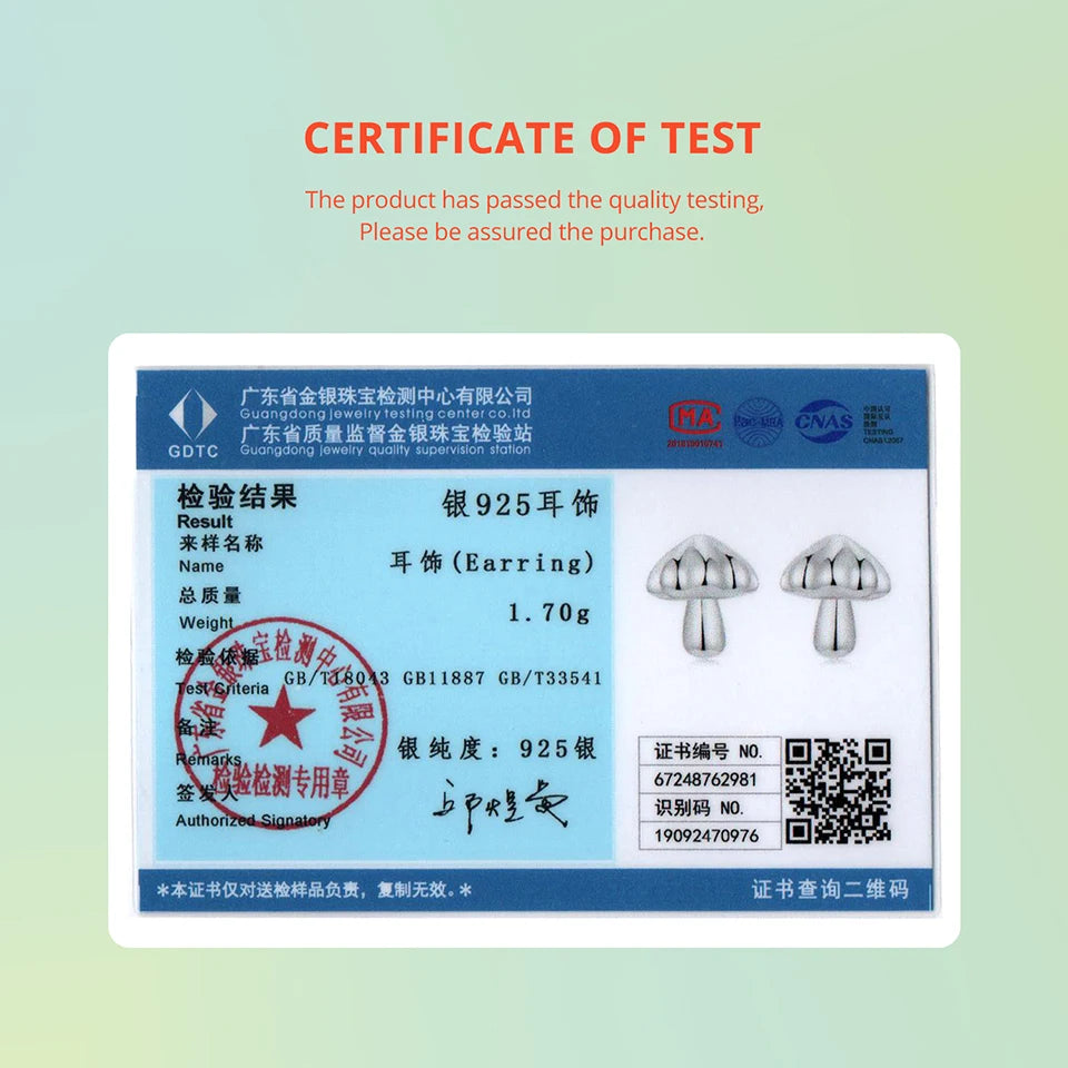 BAMOER Hypoallergene Ohrstecker im Pilz-Design aus 925er Sterlingsilber, zierliche, süße Ohrringe für Damen, SCE1818