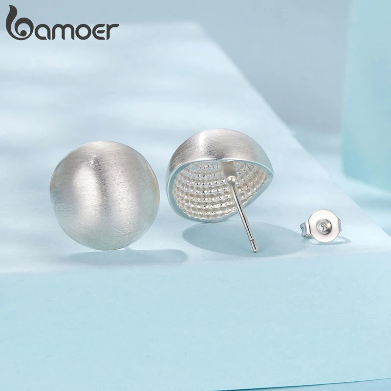 BAMOER White Gold Plated Post Glossy 3D Ball Hoop Earrings, High Polished Trendy Fashion Jewelry for Women 925 Sterling Silver
