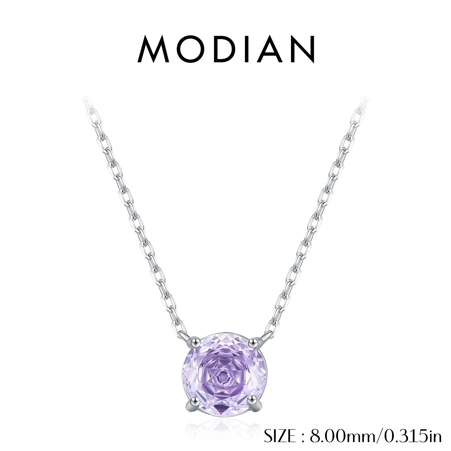 MODIAN 925 Sterling Silver Elegant High-end Lavender Round Rose Cut CZ Pendant Necklaces For Women Party Fine Jewelry