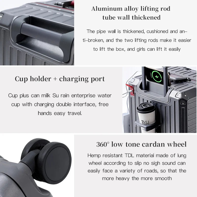 Suitcase Wide Handle Travel Suitcase Men 20 24 26 Carry-On Luggage Women PC Aluminum Frame Trolley Case - Madeinsea©
