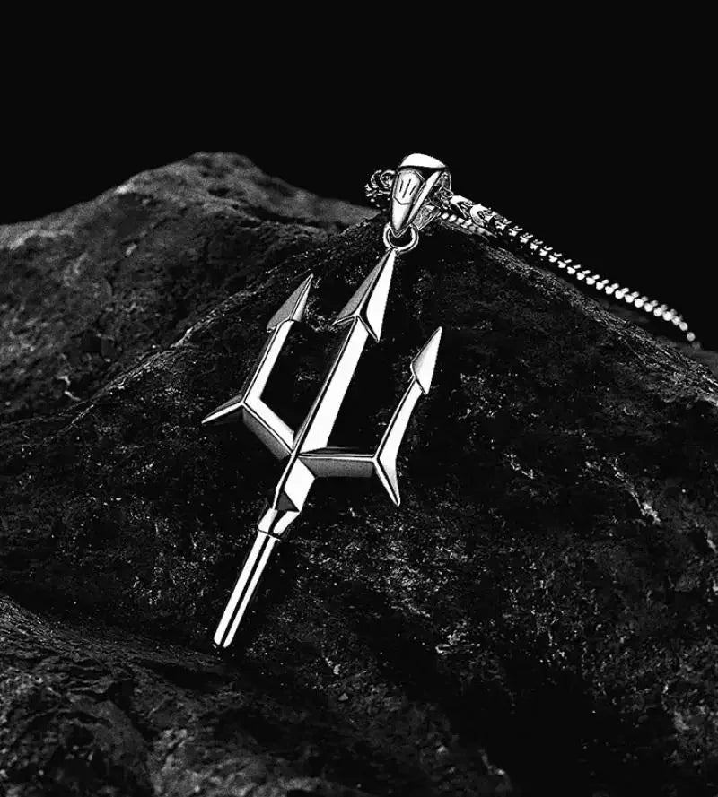 Retro Neptune Poseidon Trident Necklace Ukraine National Emblem Pendant Men\\\\\\'s Fashion Cool Trendy Jewelry Accessories