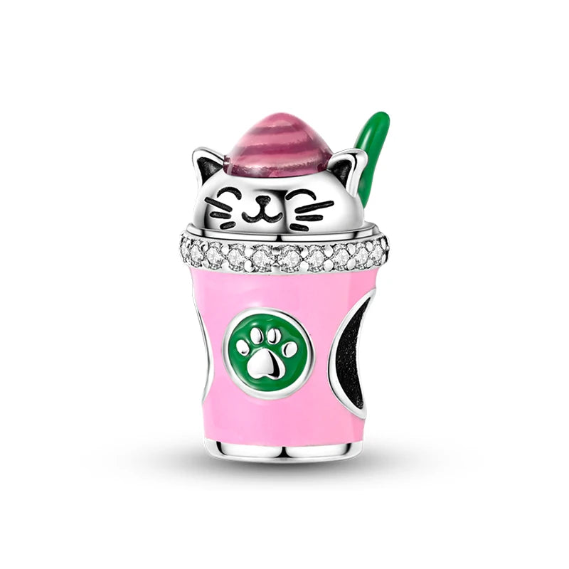 New 925 Silver Pink Rabbit Bear Cat Dog Animal Charms Beads Fit 3mm 925 Original Bracelets Fine DIY Birthday Jewelry