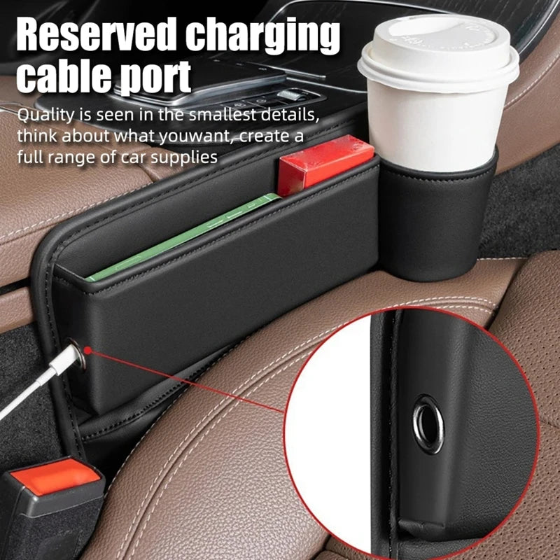 Car Seat Gap Filler Automotive Seat Leather Storage Box with Cup Holder Universal Seat Gap Organizer Adjustable Seat Storage Box - Madeinsea©