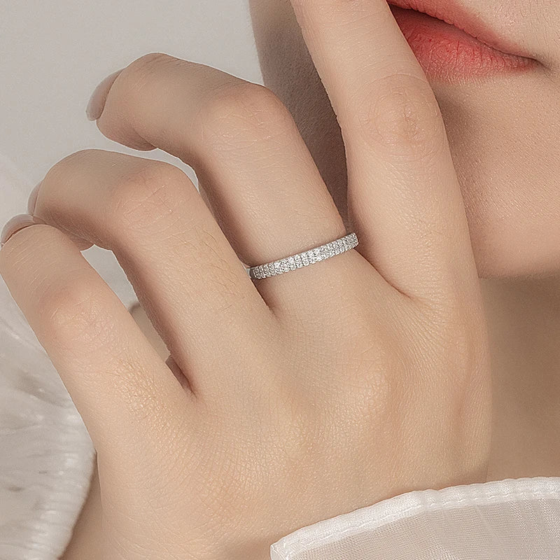 PERFANY 0.23CT All Moissanite Ring for Women S925 Pure Silver Laboratory Double Row Diamond Eternal Wedding High-end Jewelry