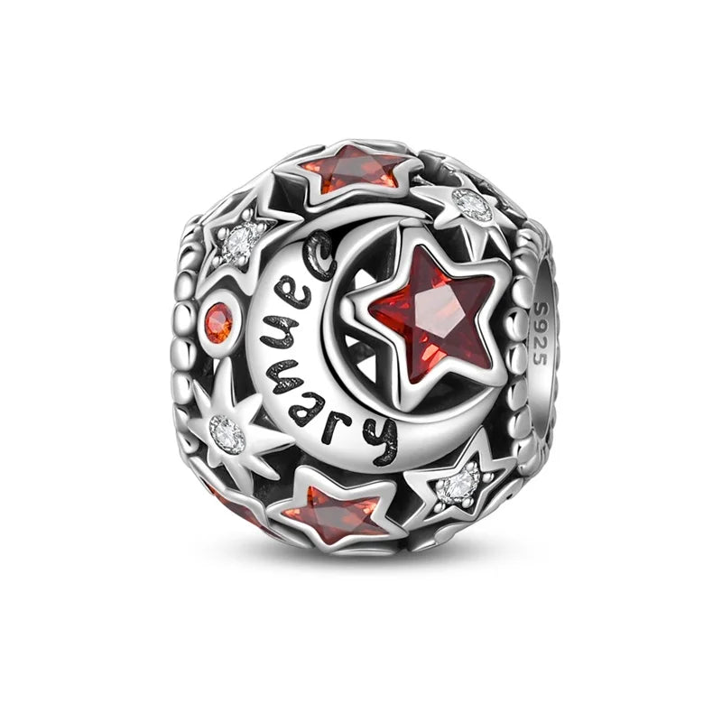 925 Sterling Silber Geburtsstein Sterne Mond Sonne Neues Design Perlen Charm Bead Fit Armband DIY Schmuck für Frauen