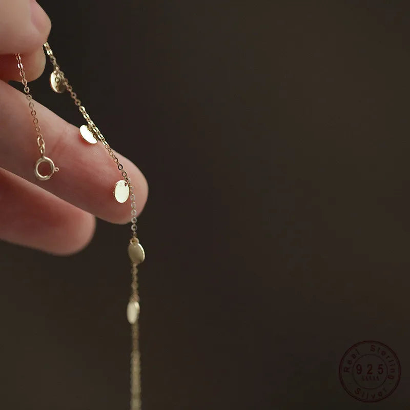 925 Sterling Silber 14 Karat vergoldetes glänzendes Scheibenarmband für Frauen, koreanischer Modeschmuck mit schlichtem Temperament