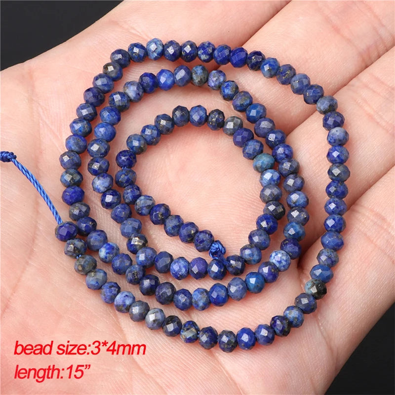 Natural Lapis Lazuli Bead Blue Round Tube Faceted Loose Spacer Stone Beads For Jewelry Making DIY Handmade Bracelets Necklace