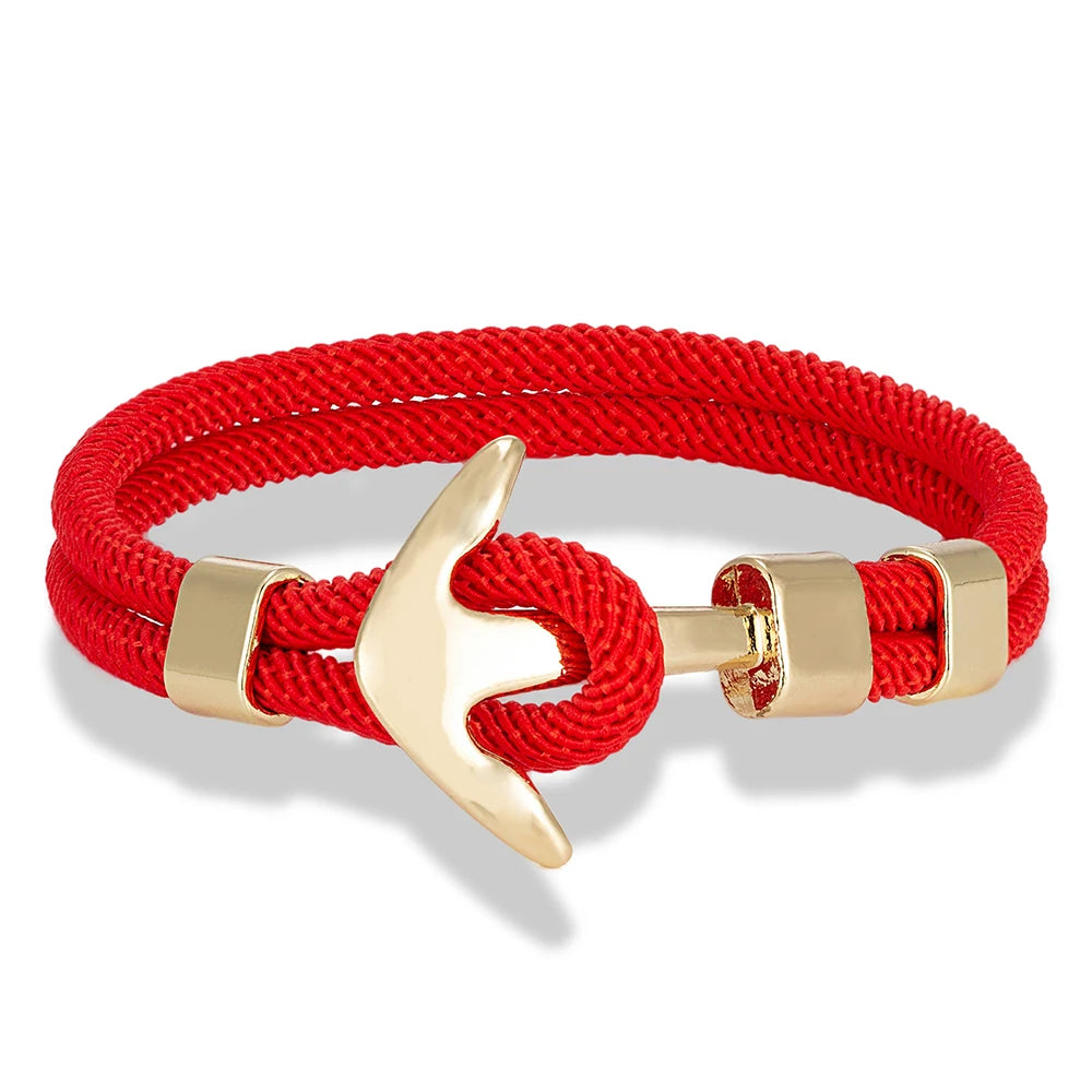 MKENDN Waterproof Anchor Bracelets Men Double Strand Nautical Survival Rope Bracelet For Women Gold Color Navy Sport Buckle
