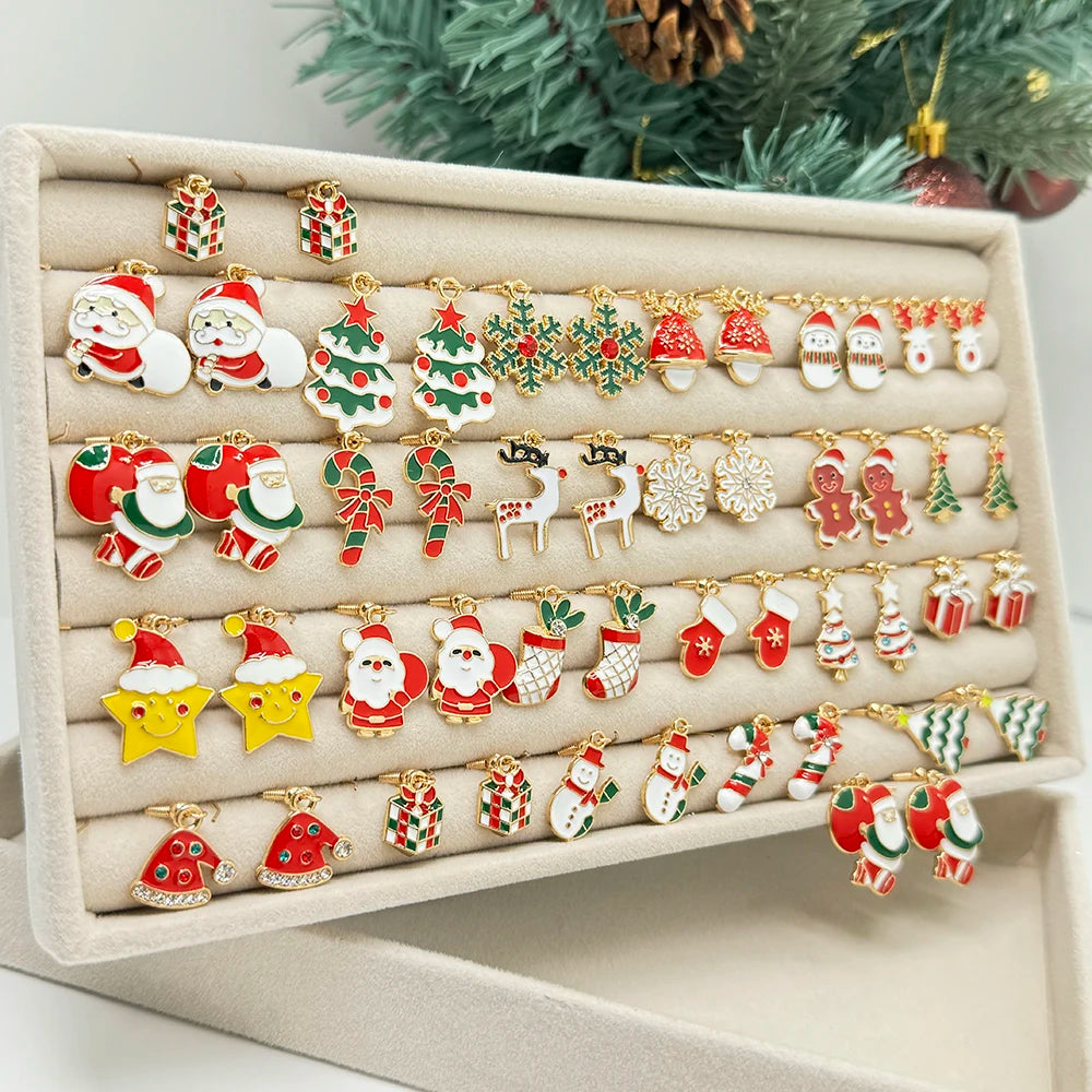 50PCS/10PCS Christmas Theme Earrings Vintage Metal Santa Earrings for Designing Women Fashion Christmas Gifts
