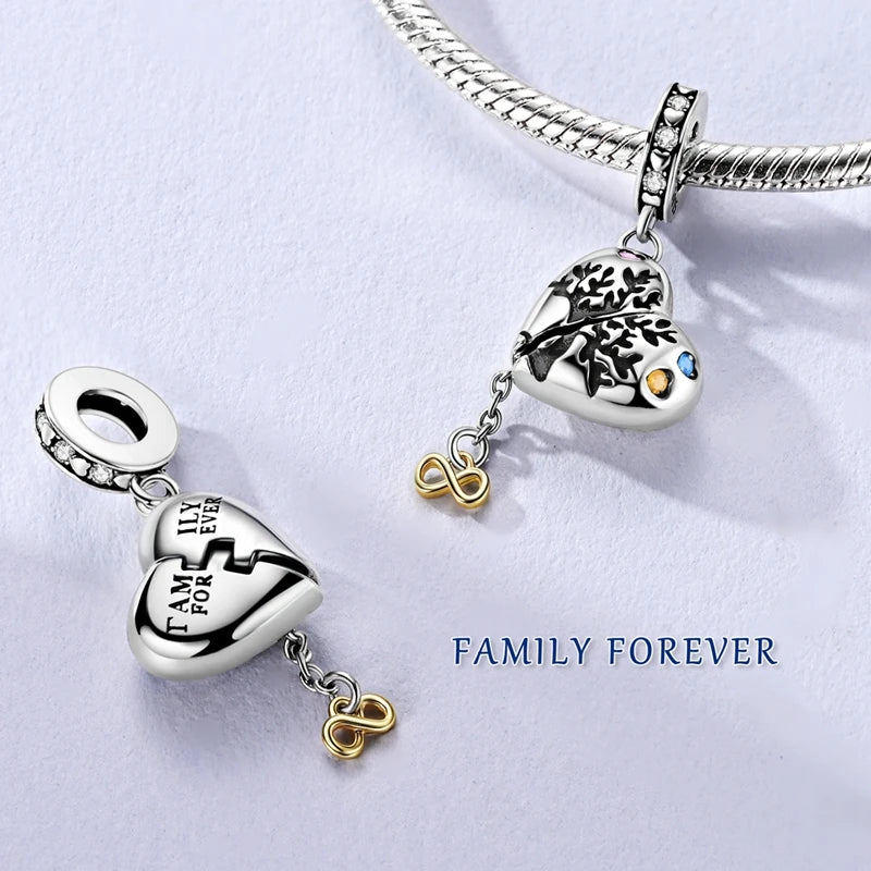 Fashion 925 Sterling Silver Heart Shape Tree Of Life Mother Sister Hug Charms Beads Fit Original Bracelets Fine DIY Jewelry Gift