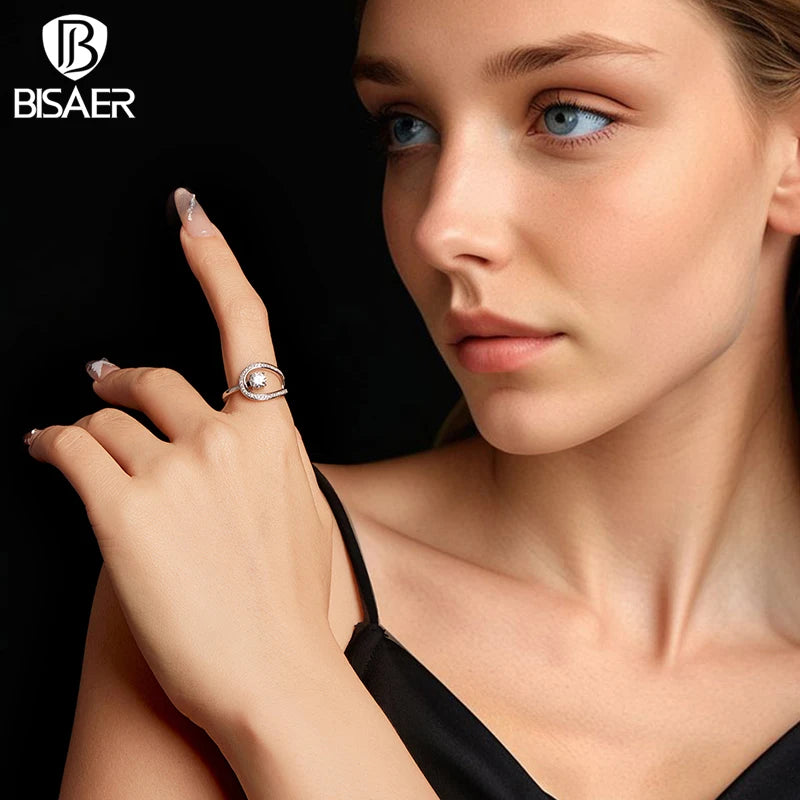 Bisaer 925 Sterling Silver Moissanite Double-layer Ring VVS1 EX Delicate Lab Diamond Forever Band for Women Wedding Fine Jewelry