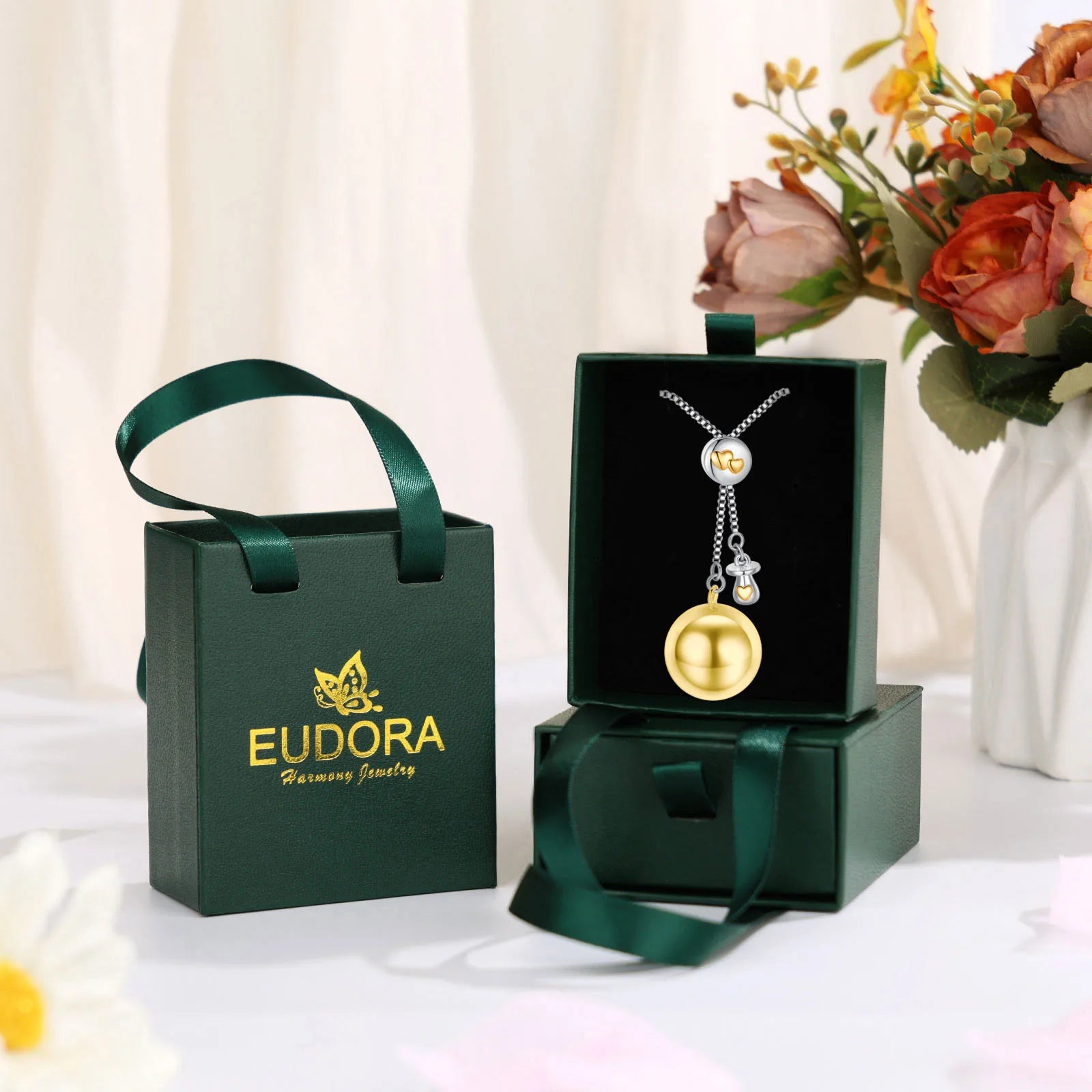 Pendentif téton Eudora Gold Harmony Ball, Bola de grossesse, Collier carillon pour bébé, Appel d'ange, Bijoux de maternité, Cadeau pour femme