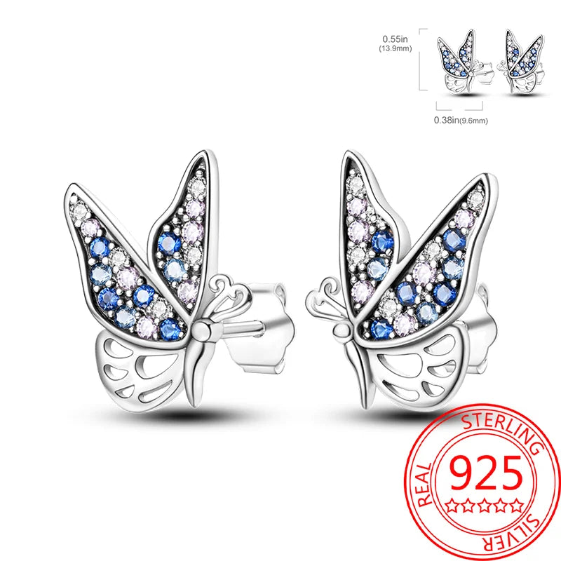 Pink Series 925 Sterling Silver Romantic Flower Butterfly Unicorn Tulip Geometry Earrings Boutique Fine Jewelry Gifts for Women