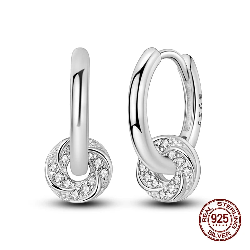 New Earring For Women Girls 100% 925 Sterling Silver Sparkling Zircon Stars Moon Feather Double Hoop Earrings Luxury Jewelry