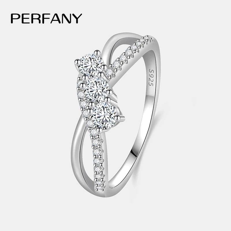 PERFANY Moissanite Ring for Women S925 Pure Silver Double Layer Geometric Design Laboratory Diamond Wedding Ring Fashion Jewelry