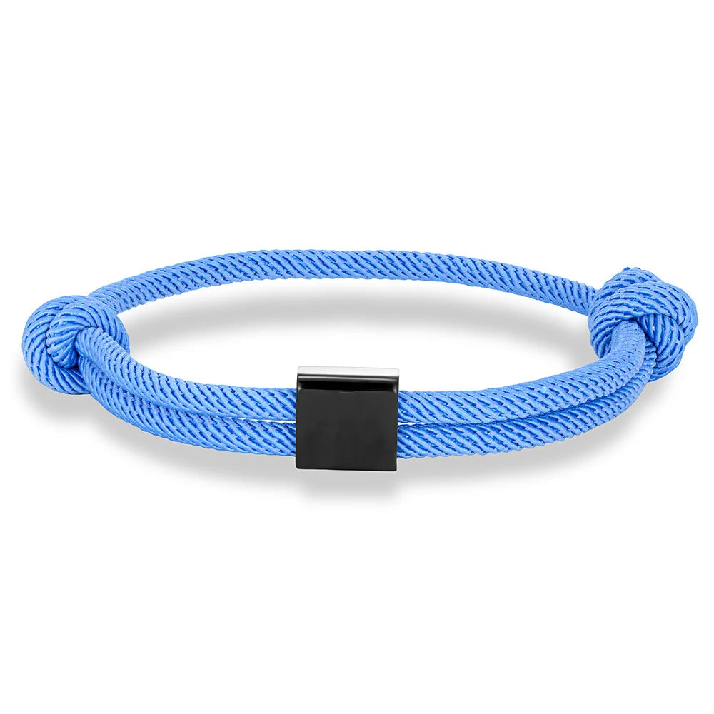 MKENDN Customize Stainless Steel Square ID Bracelets For Women Men Custom logo Name Engrave Text Adjustable Rope Bracelet Jewelr