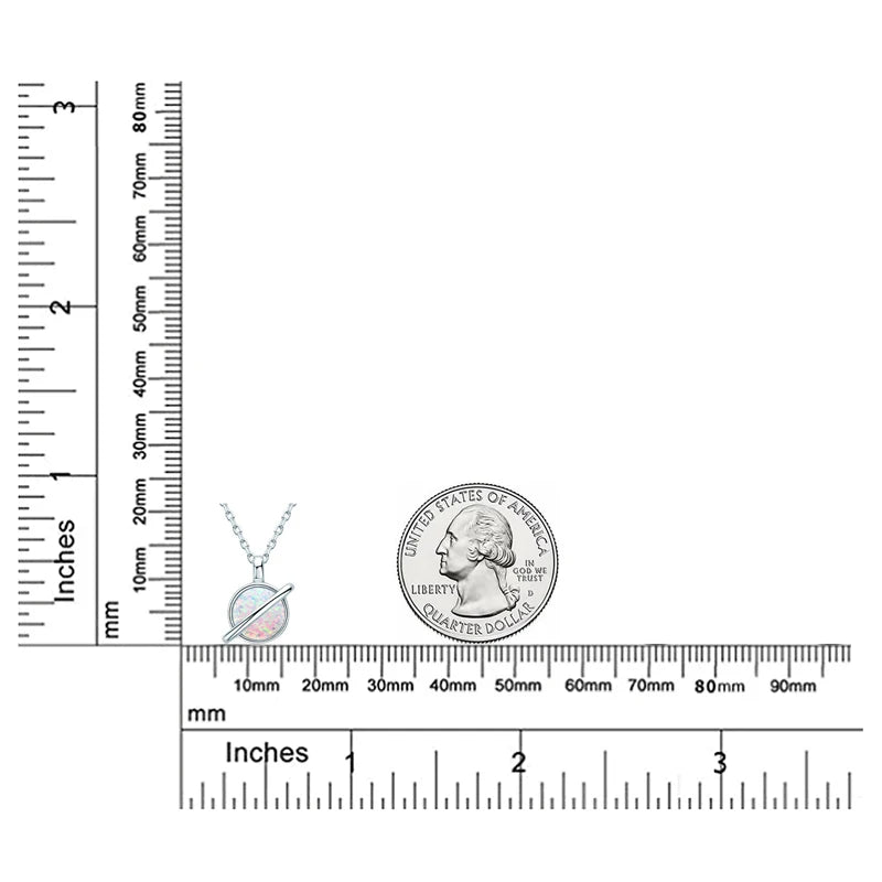 8mm Round White Fire Opal Fashion Planet Necklace Classic 925 Sterling Silver Ladies Pendant Necklace for Women Exquisite Gift