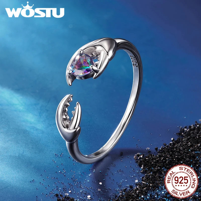 WOSTU 925 Sterling Silver Pisces Zodiac Open Ring Aries Sagittarius Cancer Lucky for Women Birthday Fine Jewelry Gift