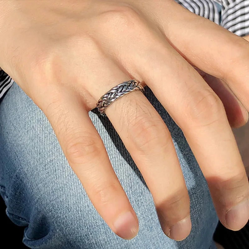 Retro Hemp Twine Rope Ring For Men Punk Gothic Rock Hiphop Open Ring Unisex Accessories Handmade Designer Jewelry Gift For Lover