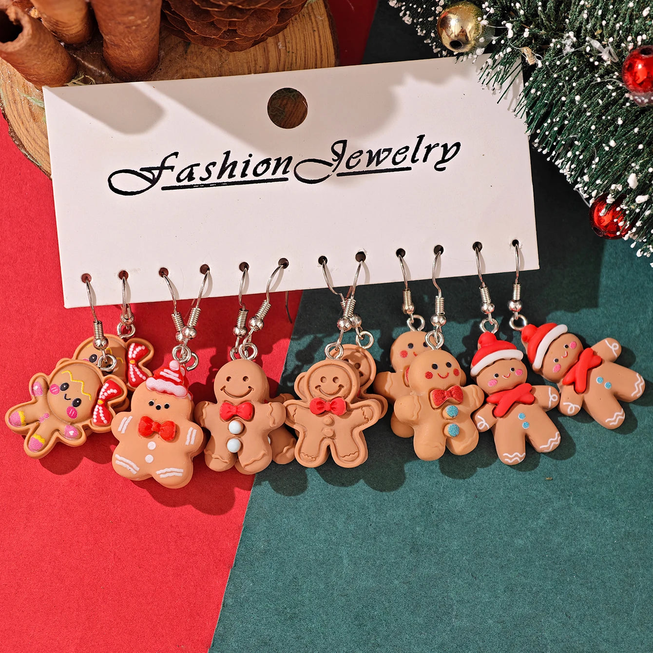 New Cute Cartoon Gingerbread Man Christmas Tree Santa Penguin Resin Dangle Earrings Set Women's Christmas Gift Jewelry - Madeinsea©