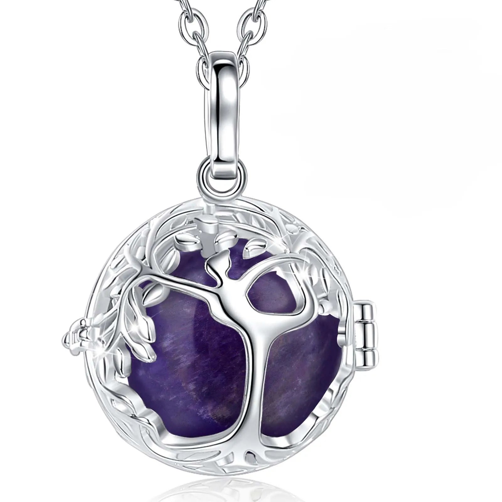 Eudora Tree of Life Cage Necklace Obsidian Energy Healing Crystal Stone Amethyst Lapis Pendant Spiritual Jewelry Meditation Gift