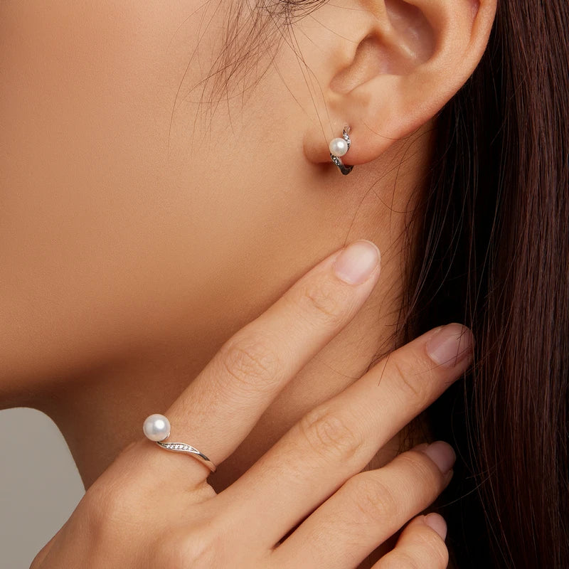 Bamoer 925 Sterling Silber Hochwertiger Muschelkern-Ring Geometrischer Ring Pave Setting CZ für Frauen Geburtstagsgeschenk Edlen Schmuck BSR304