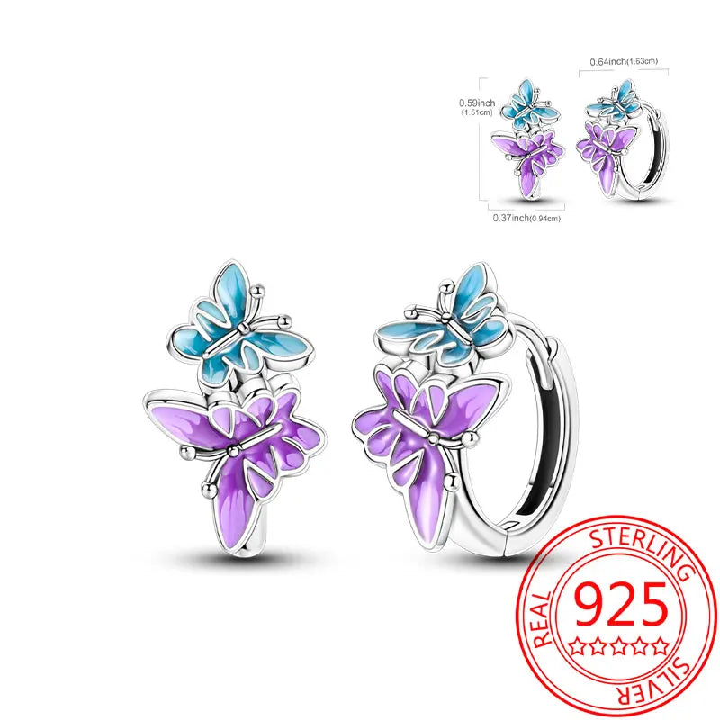 Pink Series 925 Sterling Silver Romantic Flower Butterfly Unicorn Tulip Geometry Earrings Boutique Fine Jewelry Gifts for Women