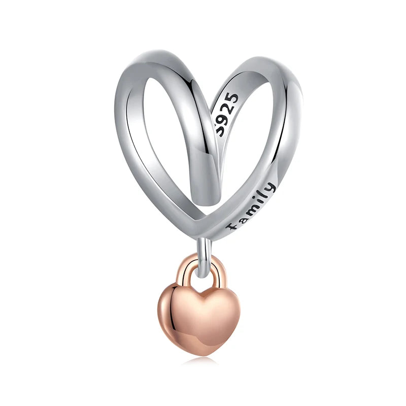WOSTU 925 Sterling Silver Pink Love Heart Charms Bead Infinite Love Pendant Fit Bracelet Valentine Jewelry Mother's Day Gift