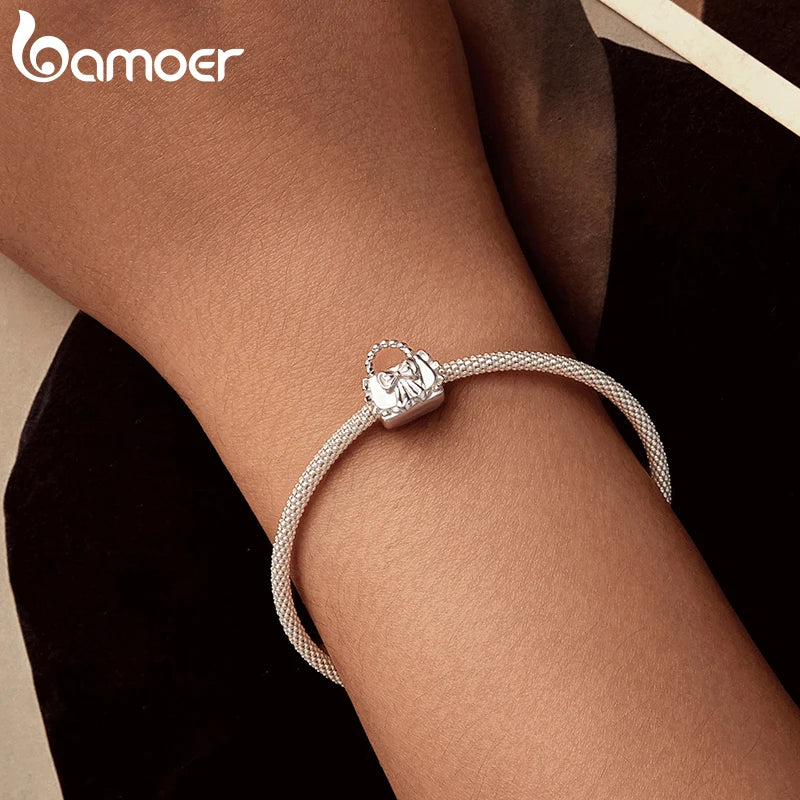 BAMOER Solid 925 Sterling Silver Bowknot Handbag Charm Pendant fit Original Bracelet Jewelry DIY bamoer Classic Charm SCC2994
