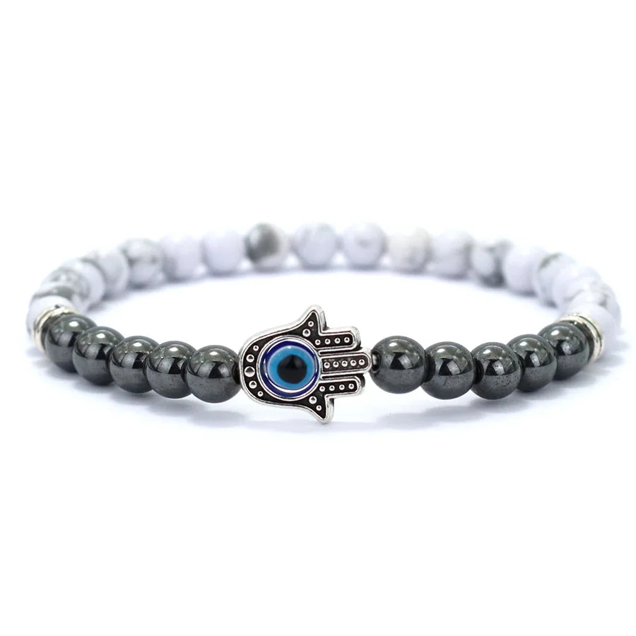 Turkey Evil Eyes Bracelet Men Handmade Fatima Hand Braslet Natural Hematite Stone Healing Braclet Pulseria Homme Lava Brazalete