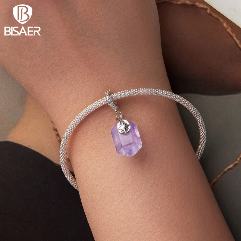 BISAER 925 Sterling Silver Ombre Perfume Bottle Charm Bead Perfume Bottle Pendant for Women DIY Bracelet & Neckalce Fine Jewelry