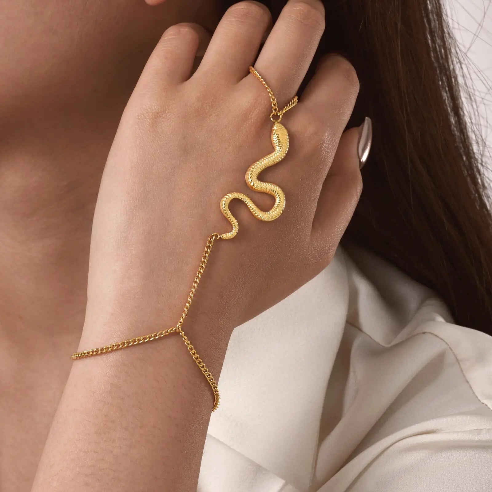 Vnox Snake Shaped Finger Bracelet For Women,Fashion Stainless Chain Bracelet Earring Set,Charm Jewelry Gothic Exaggerated Style